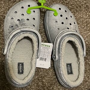 CROCS Gray Fuzzy Lined Slippers